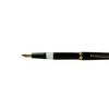 Cleo Skribent Classic Gold fountain pen with black barrel and gold accents, open to reveal the nib and piston filling mechanism.