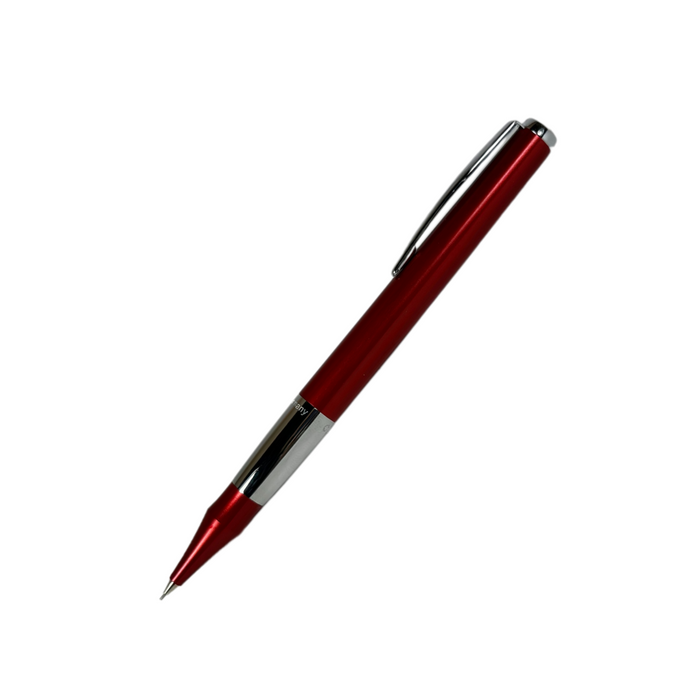 Red Cleo Skribent mechanical pencil with a sleek design, featuring a metal clip and ergonomic grip for precise writing.