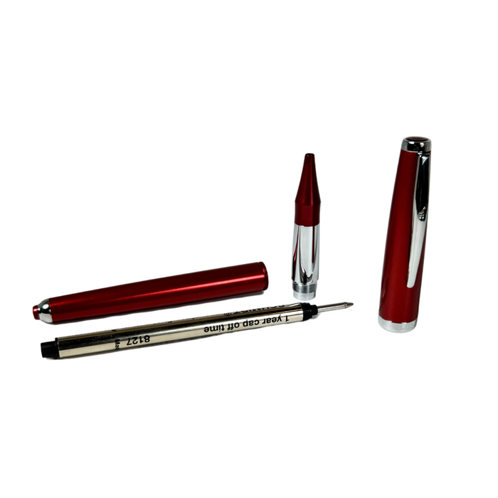 Cleo Skribent Cleo Colour rollerball pen with red ink, featuring a sleek design and ballpoint tip for smooth writing.