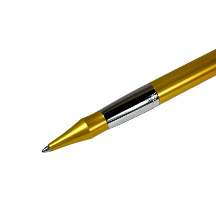 Gold Cleo Skribent ballpoint pen with a sleek design and shiny finish, displayed on a neutral background.