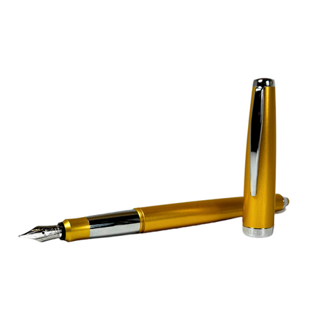Cleo Skribent Cleo Colour fountain pen with gold finish, featuring a sleek design and gold nib on a white background.