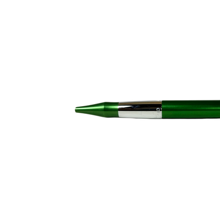 Green Cleo Skribent ballpoint pen with smooth ink flow and sleek design, shown against a plain background.