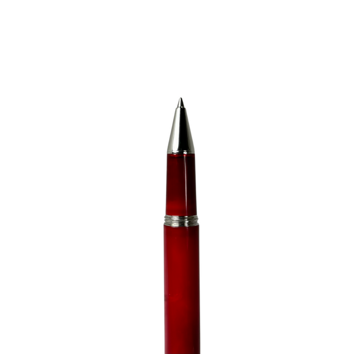 Cleo Skribent Aura red rollerball fountain pen with sleek design, showcasing its glossy finish and elegant craftsmanship.