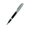 Cleo Skribent Classic Metall fountain pen with black and silver cap and open nib, showcasing elegant design and craftsmanship.