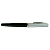 Cleo Skribent Classic Metall fountain pen with black and silver design, open nib showing smooth writing tip.