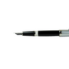 Cleo Skribent Classic Metall fountain pen with black and silver design, featuring a sleek metal body and open nib.