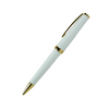 Cleo Skribent Classic Gold ballpoint rollerball pen with white barrel and gold accents, elegant writing instrument.