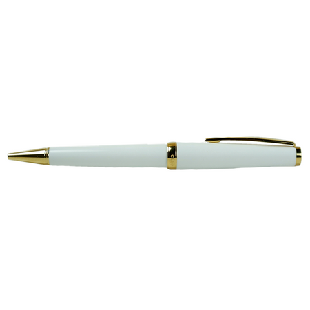 Cleo Skribent Classic Gold rollerball pen with white body and gold accents, sleek and elegant writing instrument