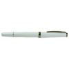 Cleo Skribent Classic Paladium fountain pen with white body, open piston mechanism, 14k gold nib, silver accents, and sleek design.