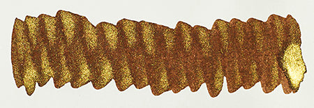 Diamine Shimmertastic Cocoa Shimmer fountain pen ink showcasing rich brown color with shimmering gold accents in a bottle.