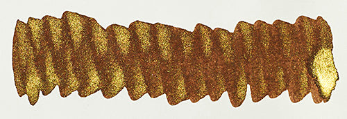 Diamine Shimmertastic Cocoa Shimmer fountain pen ink showcasing rich brown color with shimmering gold accents in a bottle.