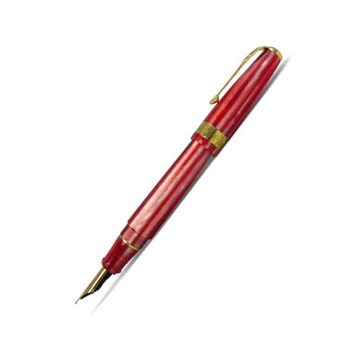 Conway Stewart Series 100 Red Candy Spaghetti fountain pen with fine nib, showcasing its vibrant red resin body and elegant design.