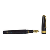 Conway Stewart Model 100 Blue Lace fountain pen with gold trim and fine nib, showcasing its elegant design and vibrant blue lace pattern.