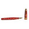 Conway Stewart Model 100 Mosaic Red fountain pen with gold accents and fine nib, showcasing its elegant design and vibrant red color.