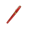 Conway Stewart Model 100 Red Flame fountain pen with gold clip and fine nib, showcasing its vibrant red lacquer finish and elegant design.