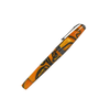 Conway Stewart Model 100 SE Orange Swirl fountain pen with black trim, fine nib, showcasing orange and black swirl design.