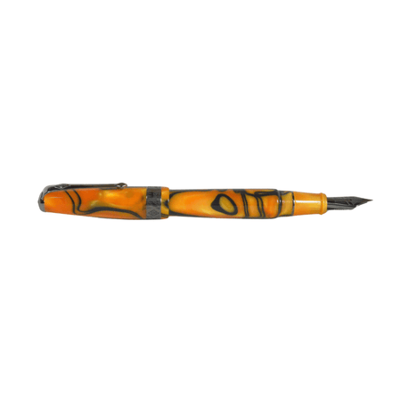 Conway Stewart Model 100 SE orange swirl fountain pen with black trim, fine nib, and elegant design.