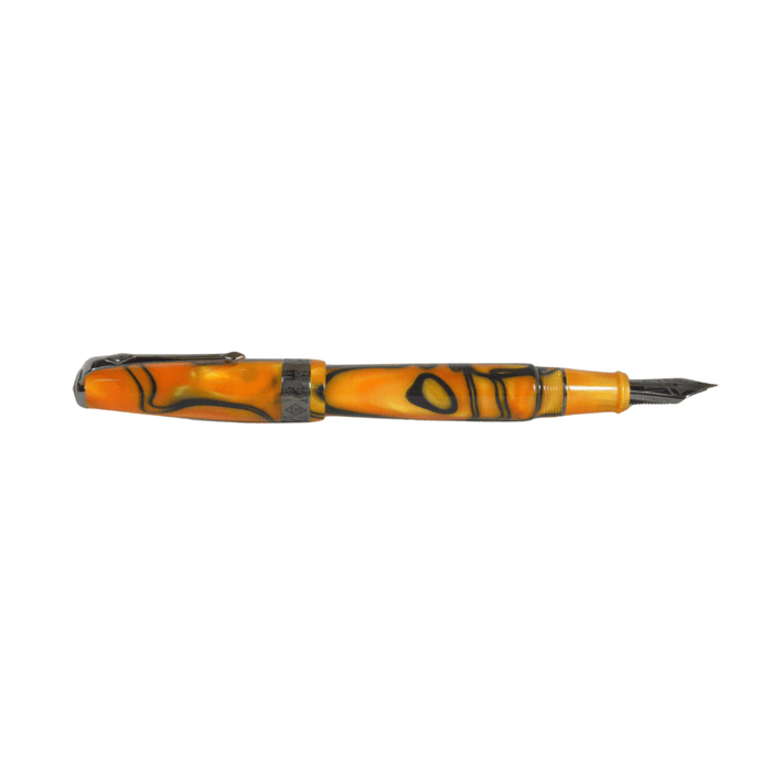 Conway Stewart Model 100 SE orange swirl fountain pen with black trim, fine nib, and elegant design.