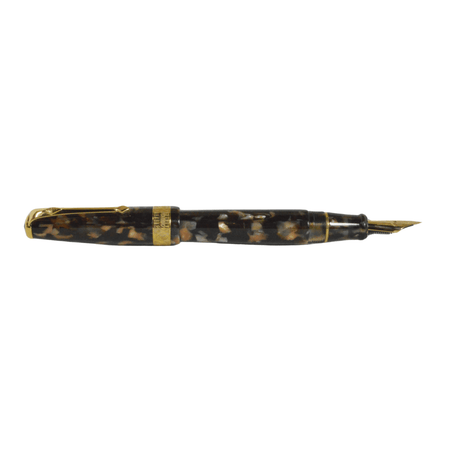 Conway Stewart Model 100 Tortoise fountain pen with gold clip and fine nib, showcasing its elegant tortoise-patterned resin body.
