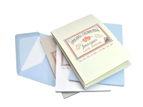 Pink Crown Mill Classic Laid A5 writing pads with textured paper and elegant design for jotting notes and sketches.