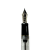 Pilot Custom 823 fountain pen with clear resin barrel and gold accents, showcasing a sleek, elegant writing instrument.