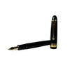 Pilot Custom 743 black fountain pen with gold accents, showcasing its sleek design and fine nib.