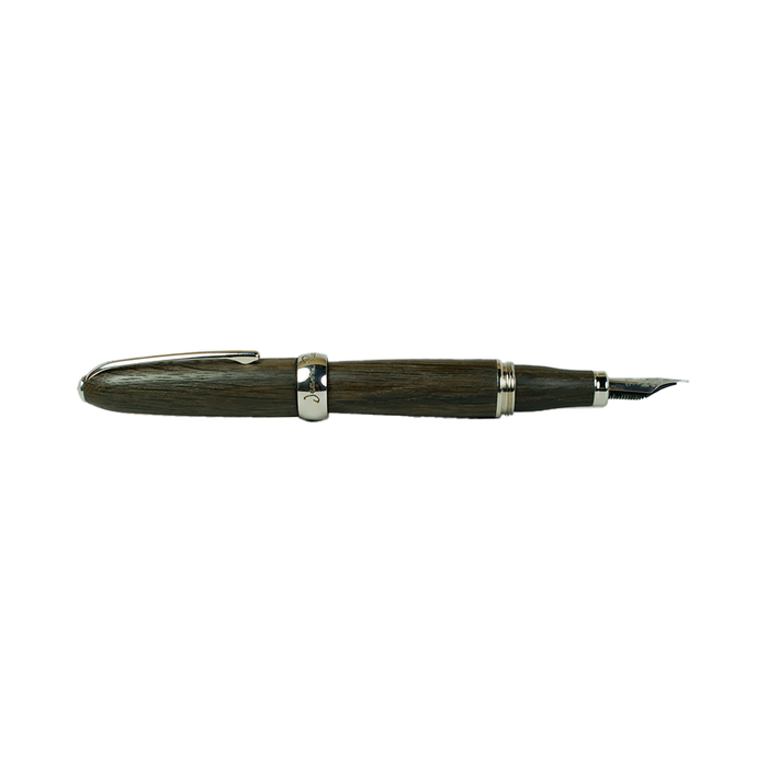 Jean-Pierre Lepine Winston fountain pen with dark morta body and chrome accessory, showcasing elegant craftsmanship and design.