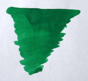 Diamine Ultra Green fountain pen ink cartridge in international size, shown with green ink filling the cartridge.