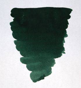 Diamine bottled fountain pen ink in green and black, 30ml bottle showing the ink inside and label on the packaging.
