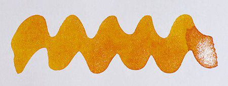 Diamine Shimmertastic Citrus Ice fountain pen ink with shimmering effect, vibrant orange color, suitable for elegant writing and calligraphy.