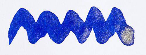 Diamine Shimmertastic Cobalt Jazz shimmering fountain pen ink in a glass bottle with a black cap.