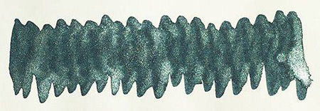 Diamine Shimmertastic Enchanted Ocean fountain pen ink bottle with shimmering blue and green hues, vibrant and reflective in natural light.