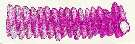 Diamine Shimmertastic Magenta Flash shimmering fountain pen ink bottle with vibrant magenta color and shimmering effects.