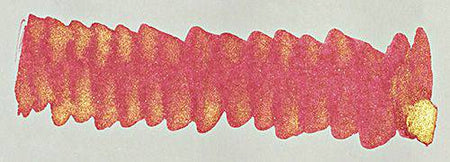 Diamine Shimmertastic Pink Glitz fountain pen ink with shimmering pink sparkle in a glass ink bottle.