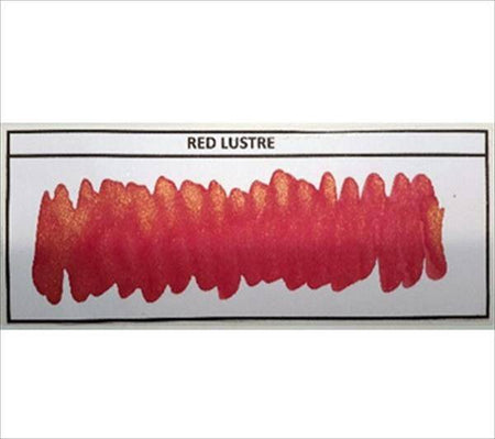 Diamine Shimmertastic Red Lustre fountain pen ink bottle with shimmering red ink and metallic sheen, designed for elegant writing.