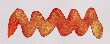 Diamine Shimmertastic Rockin Rio shimmering fountain pen ink in a glass bottle with vibrant, iridescent ink inside.