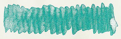 Diamine Shimmertastic Tropical Glow shimmering fountain pen ink in a glass bottle with vibrant, glowing ink inside.