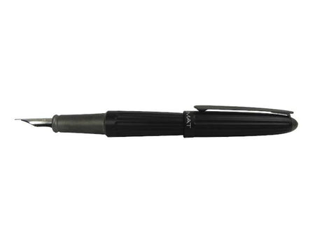 Black Diplomat Aero fountain pen with gold accents, featuring an elegant design and fine nib for smooth writing.