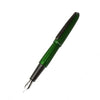 Green Diplomat Aero Fountain Pen with fine nib, featuring sleek design and smooth ink flow for writing comfort.