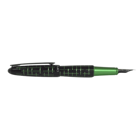 Diplomat Elox fountain pen with black and green matrix design, featuring a sleek, elegant finish and extra-fine nib.