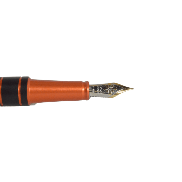 Diplomat Elox fountain pen with black and orange design, featuring an elegant exterior and fine nib for smooth writing.