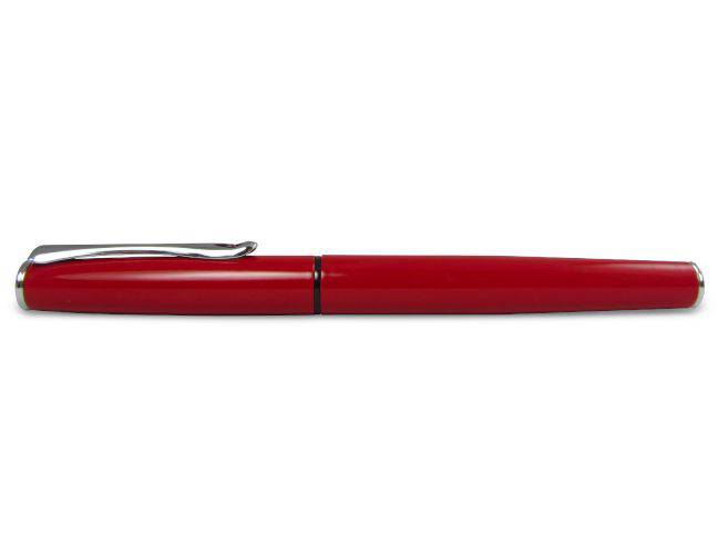 Diplomat Esteem Red Lacquer Fountain Pen with gold accents, showcasing its sleek design and fine nib.