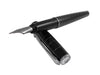 Close-up of a Diplomat Optimist fountain pen with a sleek ring, showing the fine nib and elegant black and gold design.
