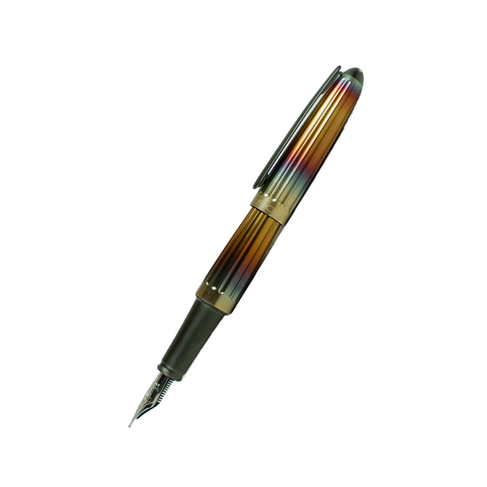 Diplomat Aero Fountain Pen in Flame color, featuring a sleek design and gold accents, displayed on a white background.