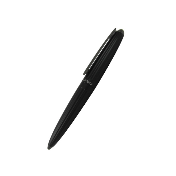 Black Diplomat Aero fountain pen with sleek design and gold accents, showcased on a neutral background.