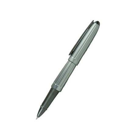 Grey Diplomat Aero rollerball pen with sleek design and metallic finish, showcasing its elegant writing instrument features.