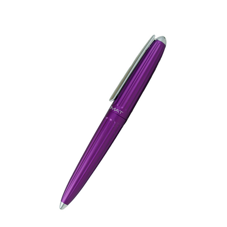 Violet Diplomat Aero rollerball pen with sleek design and silver accents, shown with cap on and writing tip visible.