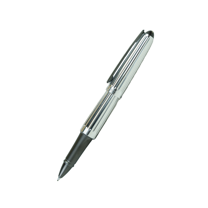 Silver Diplomat Aero rollerball pen with sleek design and metallic finish, displayed on a white background.
