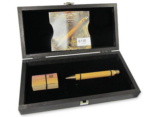 e+m Germany Sommelier Limited Edition barrique oak barrel ballpoint pen set with elegant design and craftsmanship.