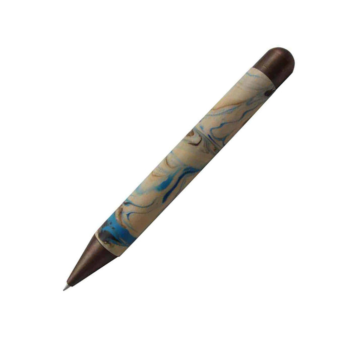 e+m Germany marbled mocca ballpoint pen and pencil set with elegant, textured design on the writing instruments.